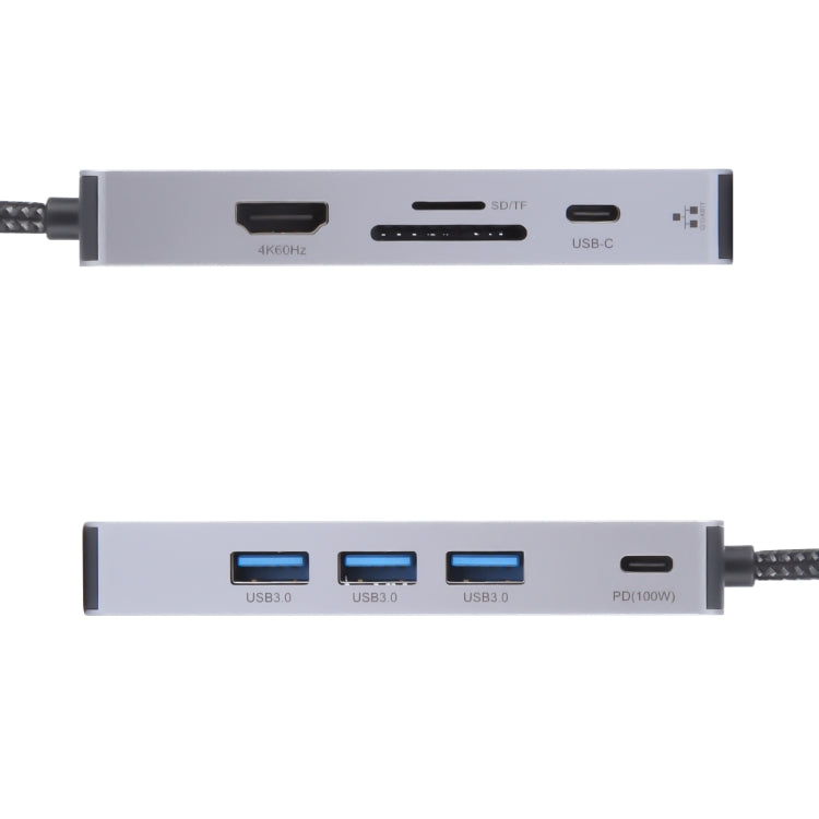 BYL-2318 9 in 1 USB-C / Type-C to USB3.0+Type-C+1000M Ethernet+HDTV+SD / TF Dual Card Slot Docking Station - Grey
