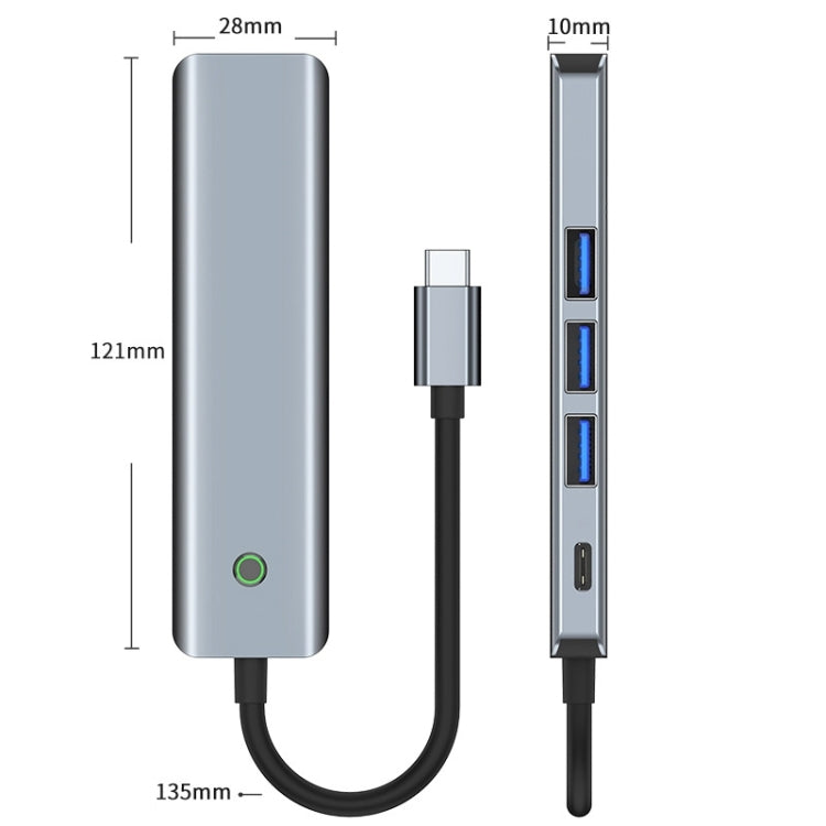 BYL-2319 5 in 1 USB-C / Type-C to USB3.0+USB-C / Type-C+HDTV Multi-function Docking Station - Grey