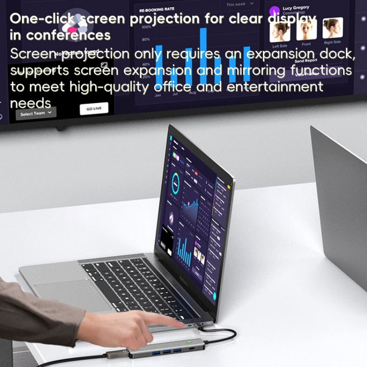 BYL-2319 5 in 1 USB-C / Type-C to USB3.0+USB-C / Type-C+HDTV Multi-function Docking Station - Grey