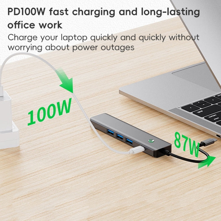 BYL-2319 5 in 1 USB-C / Type-C to USB3.0+USB-C / Type-C+HDTV Multi-function Docking Station - Grey