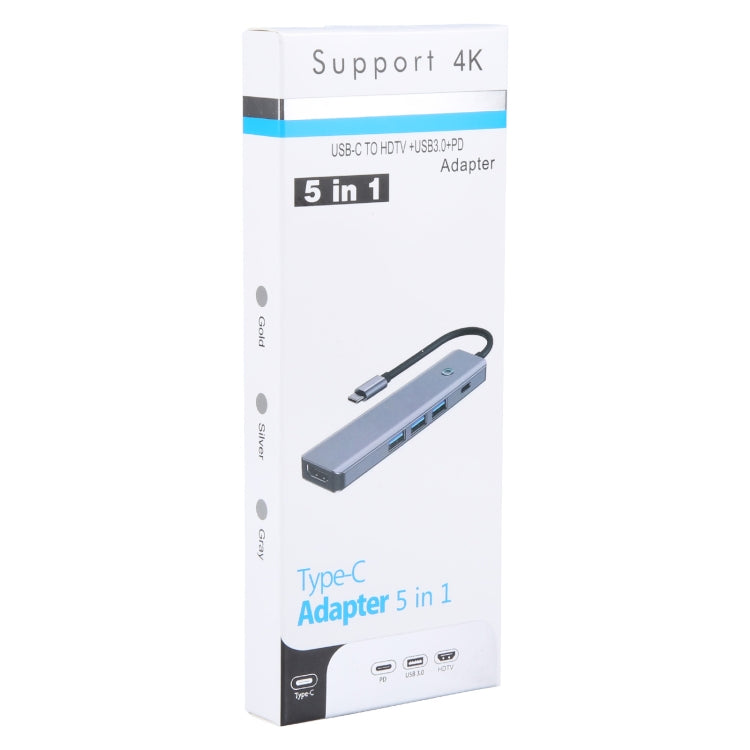 BYL-2319 5 in 1 USB-C / Type-C to USB3.0+USB-C / Type-C+HDTV Multi-function Docking Station - Grey