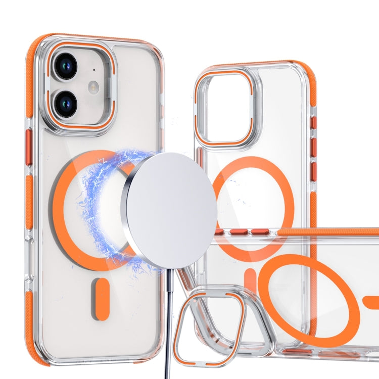 For iPhone 12 / 12 Pro Dual-Color Clear Acrylic Hybrid TPU Lens Flip Holder MagSafe Phone Case