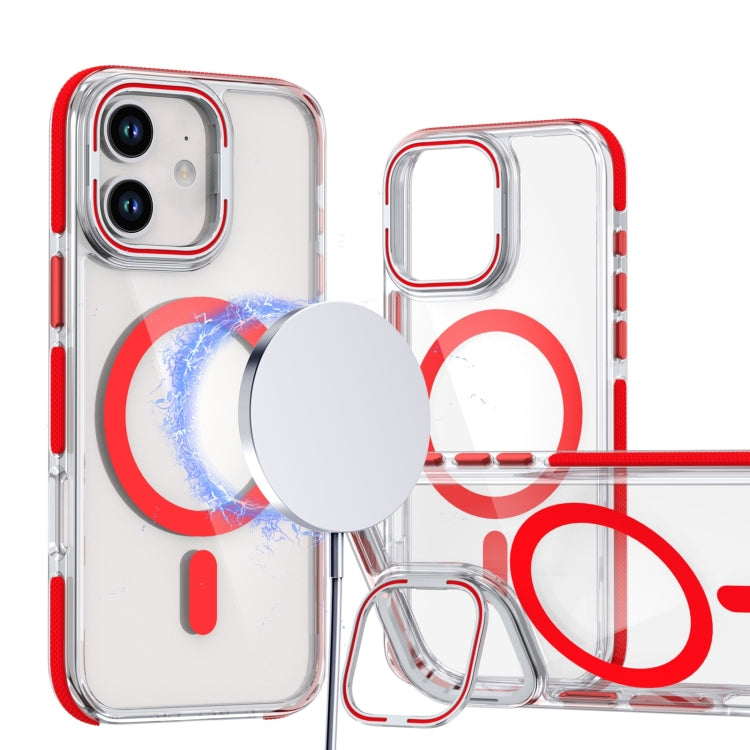 For iPhone 12 / 12 Pro Dual-Color Clear Acrylic Hybrid TPU Lens Flip Holder MagSafe Phone Case