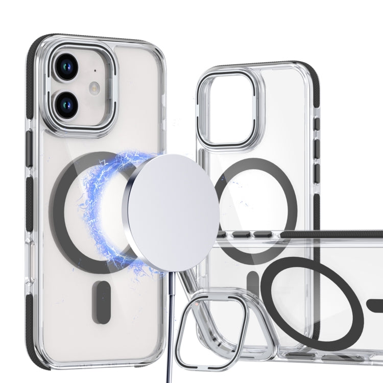 For iPhone 12 / 12 Pro Dual-Color Clear Acrylic Hybrid TPU Lens Flip Holder MagSafe Phone Case