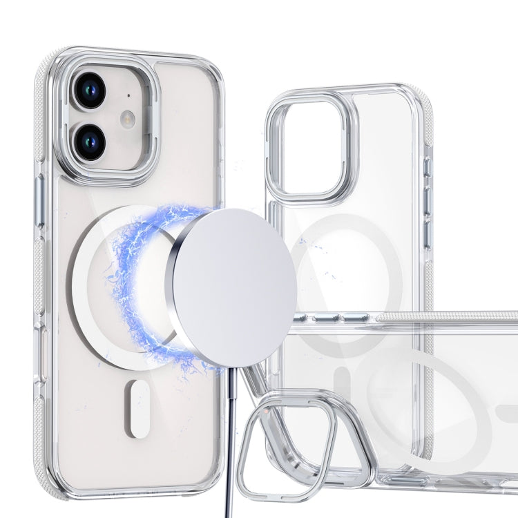 For iPhone 12 / 12 Pro Dual-Color Clear Acrylic Hybrid TPU Lens Flip Holder MagSafe Phone Case