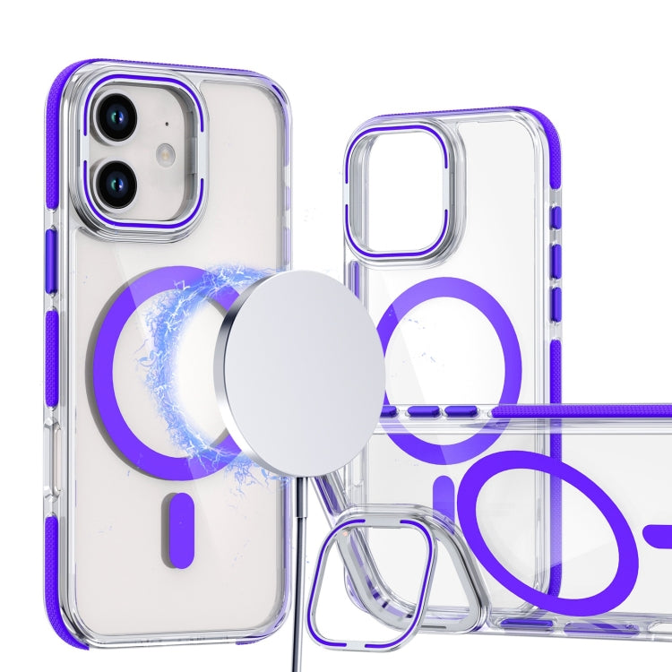 For iPhone 12 / 12 Pro Dual-Color Clear Acrylic Hybrid TPU Lens Flip Holder MagSafe Phone Case