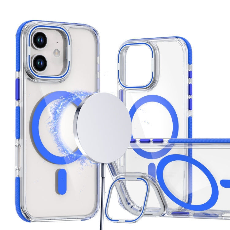 For iPhone 12 / 12 Pro Dual-Color Clear Acrylic Hybrid TPU Lens Flip Holder MagSafe Phone Case