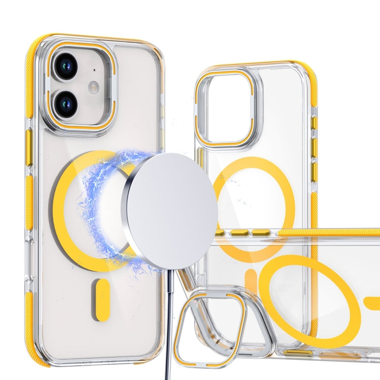 For iPhone 12 / 12 Pro Dual-Color Clear Acrylic Hybrid TPU Lens Flip Holder MagSafe Phone Case