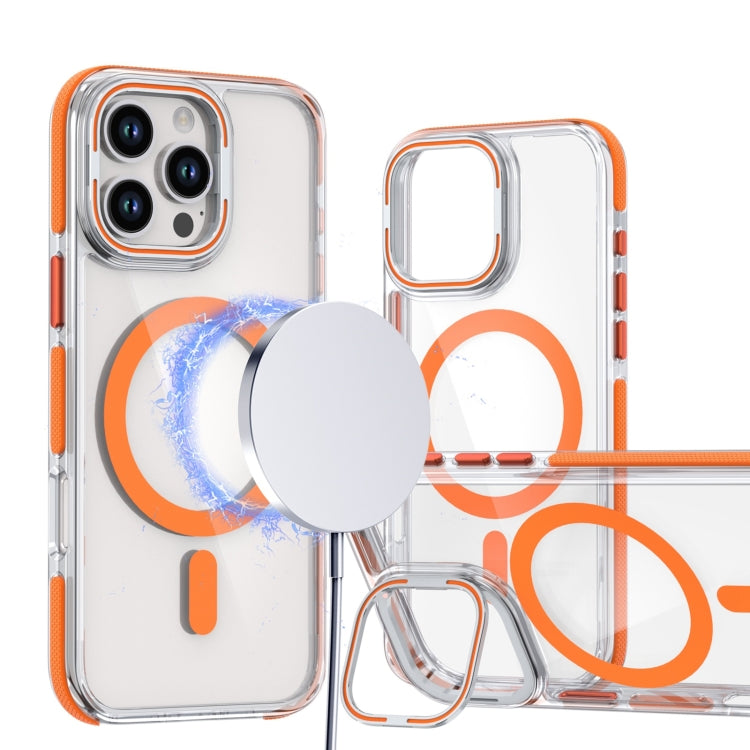 For iPhone 12 Pro Max Dual-Color Clear Acrylic Hybrid TPU Lens Flip Holder MagSafe Phone Case
