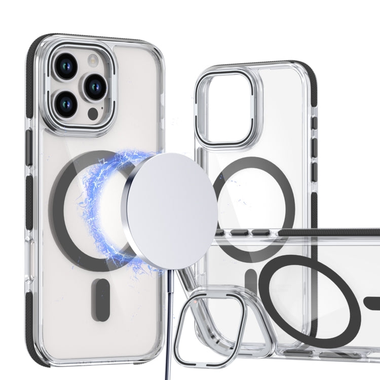 For iPhone 13 Pro Max Dual-Color Clear Acrylic Hybrid TPU Lens Flip Holder MagSafe Phone Case