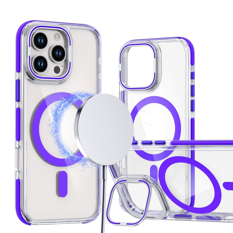 For iPhone 13 Pro Max Dual-Color Clear Acrylic Hybrid TPU Lens Flip Holder MagSafe Phone Case