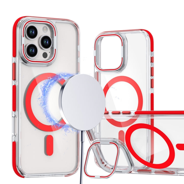 For iPhone 14 Pro Dual-Color Clear Acrylic Hybrid TPU Lens Flip Holder MagSafe Phone Case