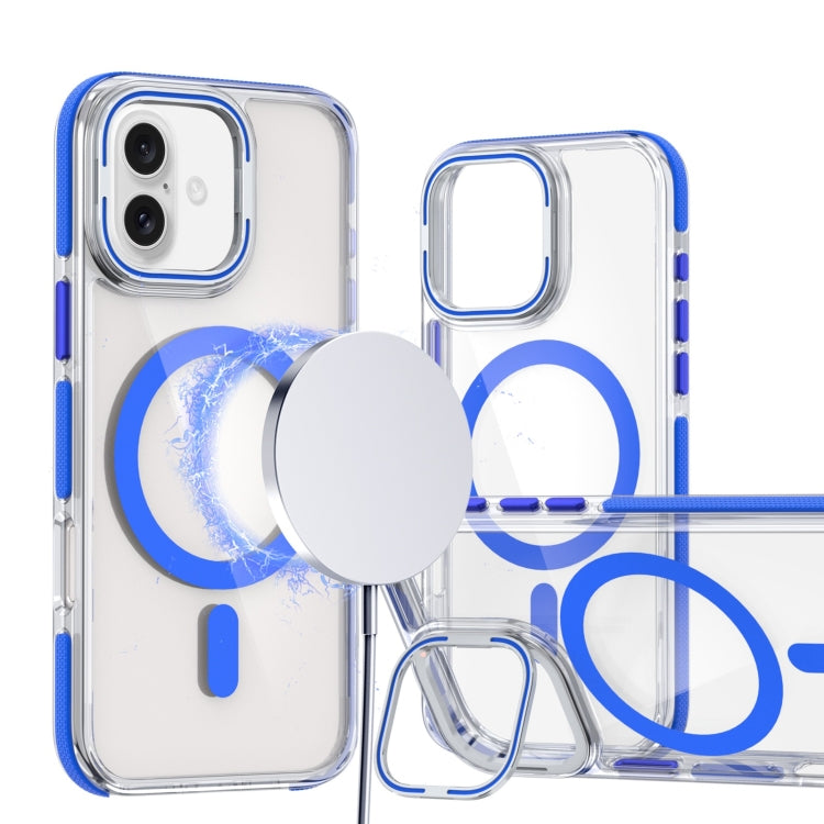 For iPhone 16 Dual-Color Clear Acrylic Hybrid TPU Lens Flip Holder MagSafe Phone Case