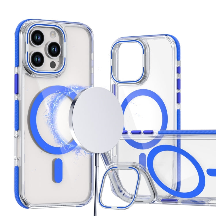 For iPhone 16 Pro Dual-Color Clear Acrylic Hybrid TPU Lens Flip Holder MagSafe Phone Case