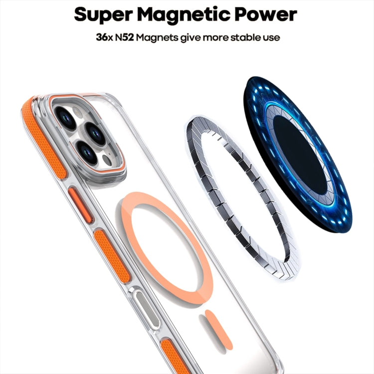 For iPhone 16 Pro Dual-Color Clear Acrylic Hybrid TPU Lens Flip Holder MagSafe Phone Case