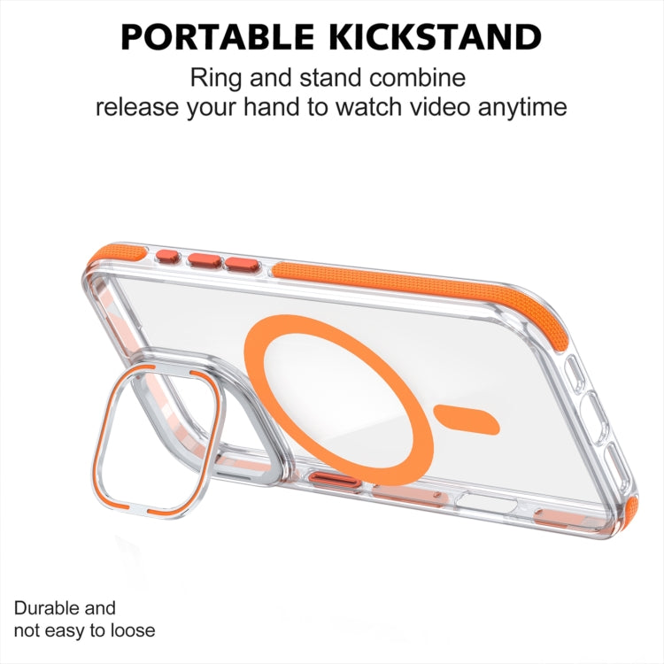 For iPhone 16 Dual-Color Clear Acrylic Hybrid TPU Lens Flip Holder MagSafe Phone Case