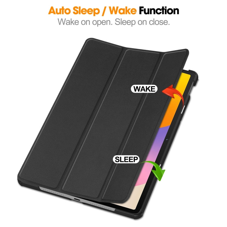 For Huawei Matepad SE 11 Custer Pure Color 3-Fold Holder Smart Leather Tablet Case
