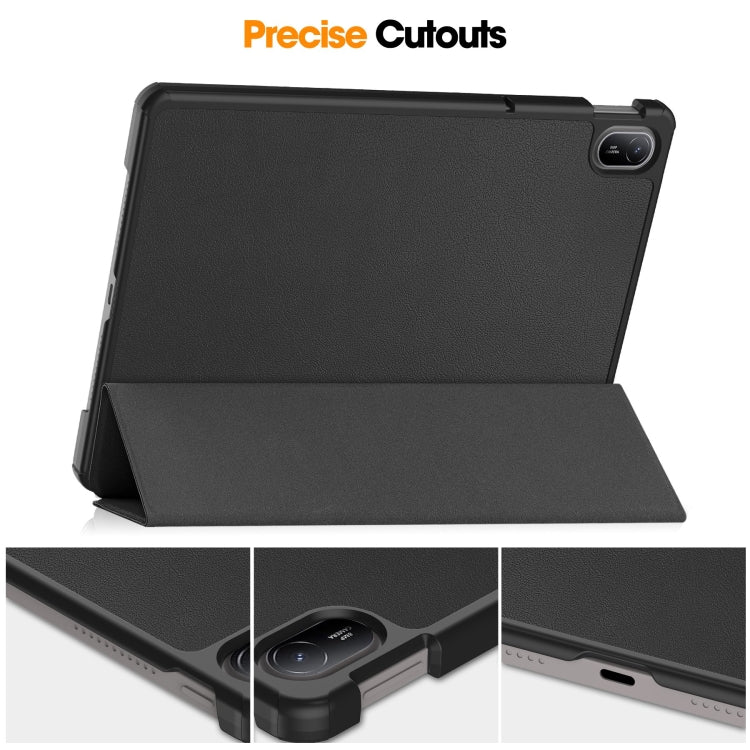 For Huawei Matepad SE 11 Custer Pure Color 3-Fold Holder Smart Leather Tablet Case