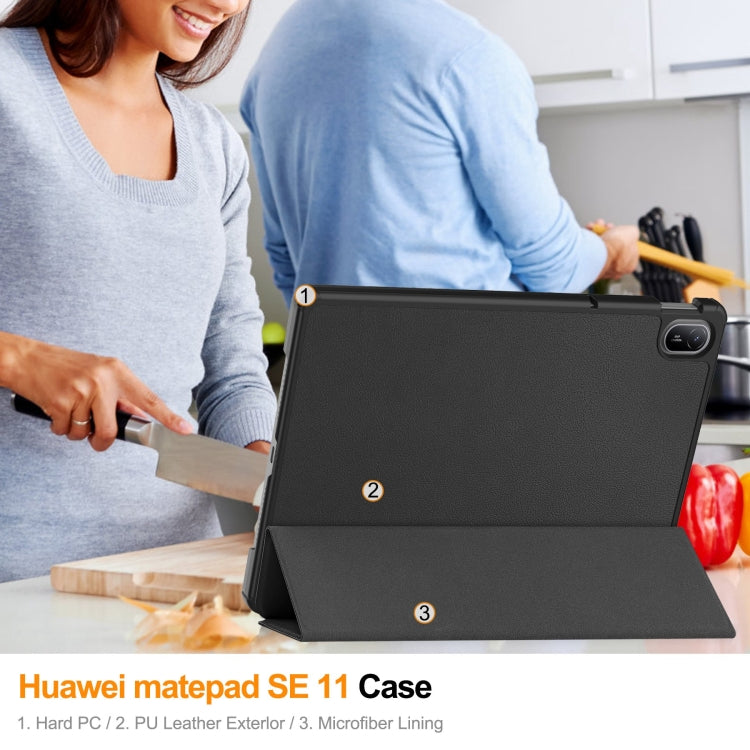 For Huawei Matepad SE 11 Custer Pure Color 3-Fold Holder Smart Leather Tablet Case