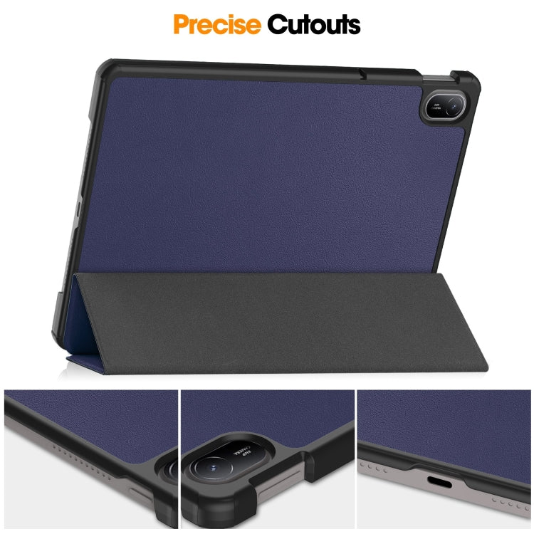 For Huawei Matepad SE 11 Custer Pure Color 3-Fold Holder Smart Leather Tablet Case