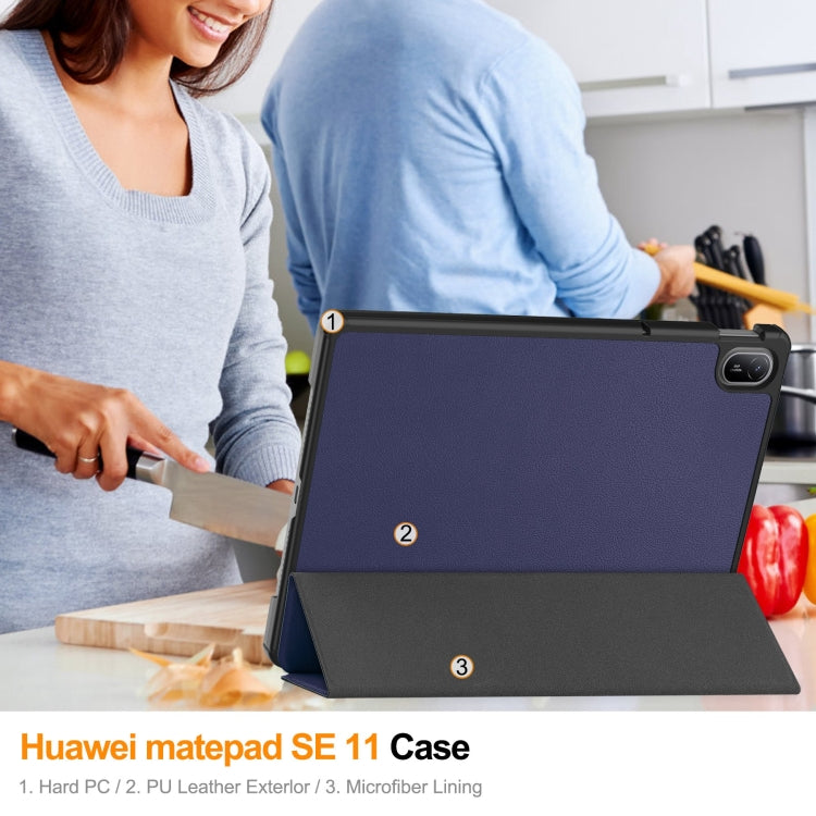 For Huawei Matepad SE 11 Custer Pure Color 3-Fold Holder Smart Leather Tablet Case
