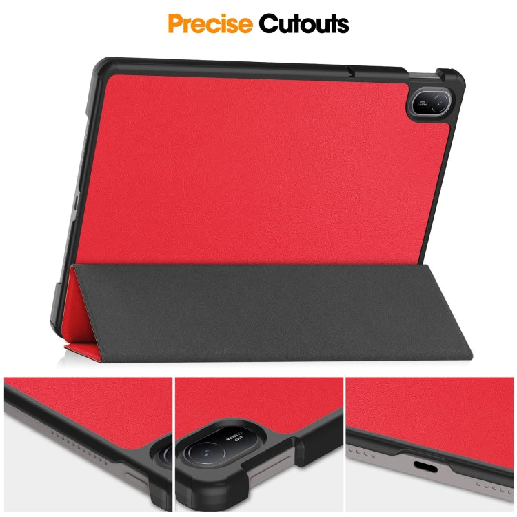 For Huawei Matepad SE 11 Custer Pure Color 3-Fold Holder Smart Leather Tablet Case