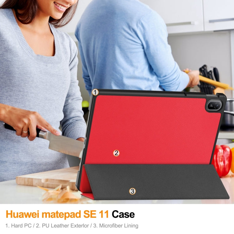 For Huawei Matepad SE 11 Custer Pure Color 3-Fold Holder Smart Leather Tablet Case