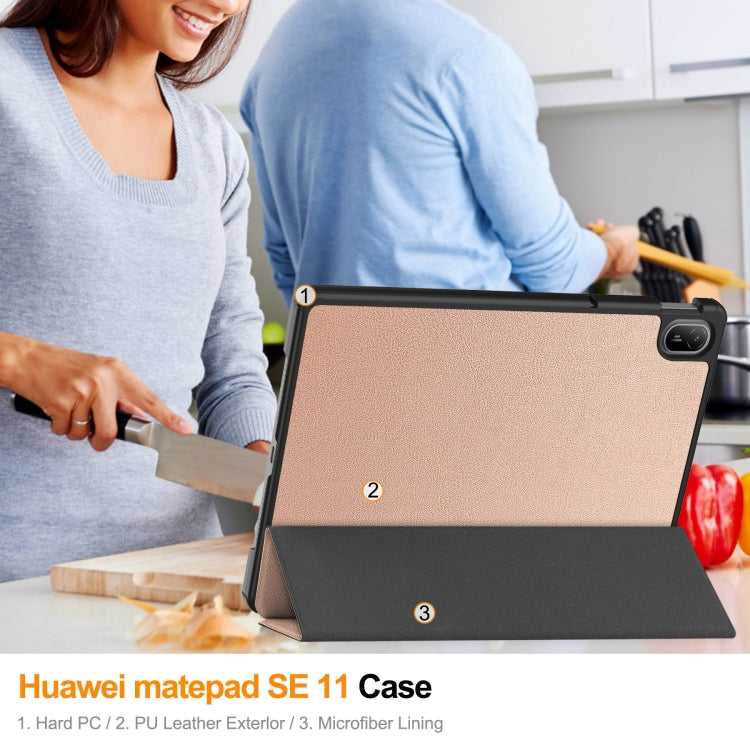 For Huawei Matepad SE 11 Custer Pure Color 3-Fold Holder Smart Leather Tablet Case