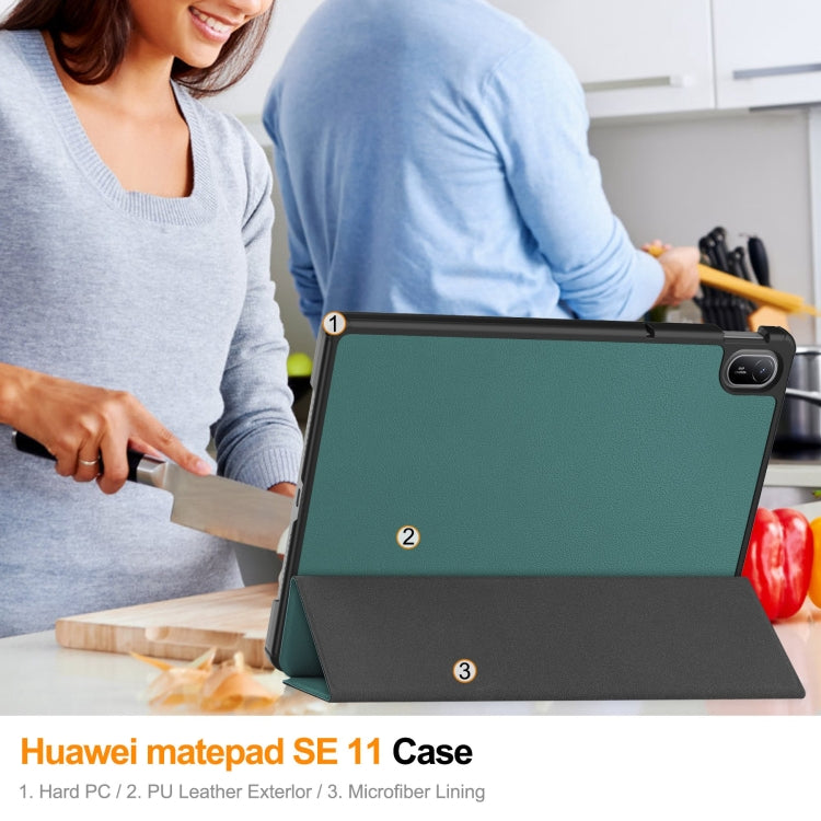 For Huawei Matepad SE 11 Custer Pure Color 3-Fold Holder Smart Leather Tablet Case