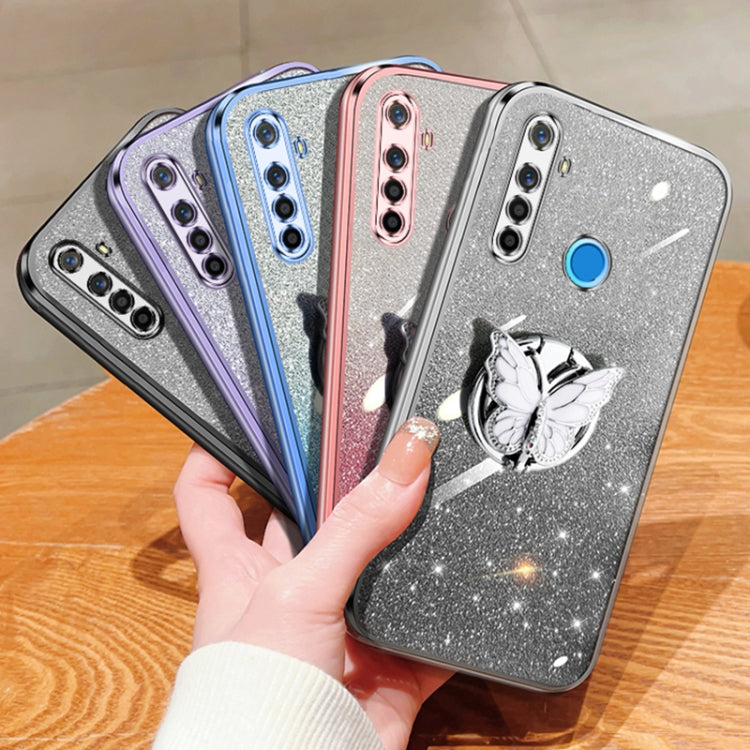 For Realme 5 Plated Gradient Glitter Butterfly Holder TPU Phone Case