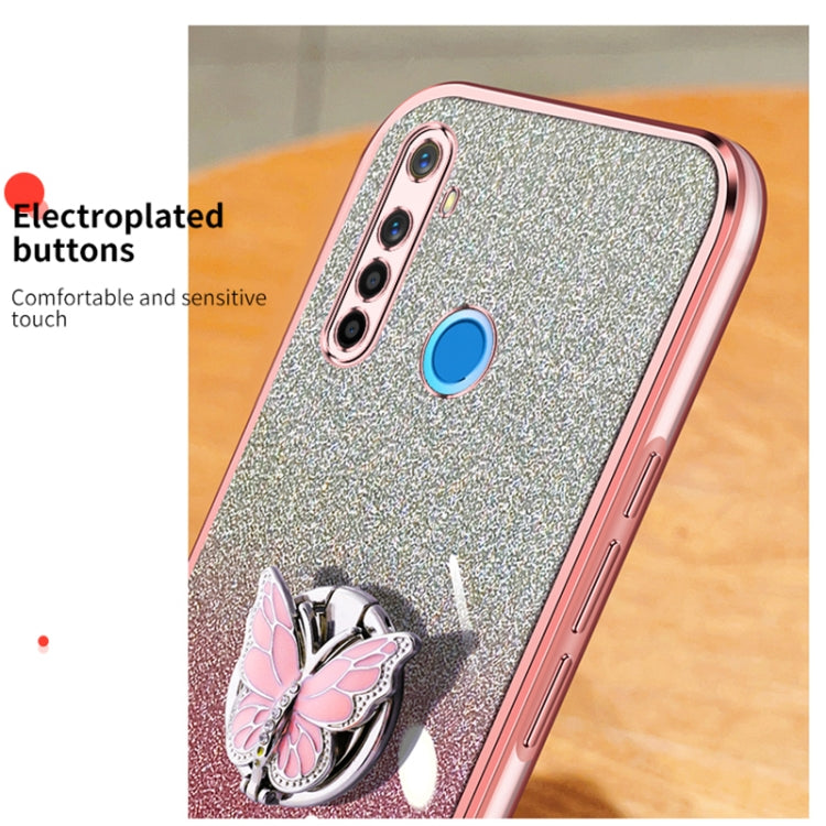 For Realme 5 Plated Gradient Glitter Butterfly Holder TPU Phone Case