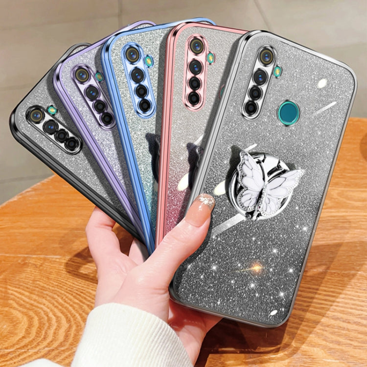 For Realme 5 Pro Plated Gradient Glitter Butterfly Holder TPU Phone Case
