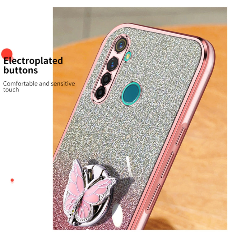 For Realme 5 Pro Plated Gradient Glitter Butterfly Holder TPU Phone Case
