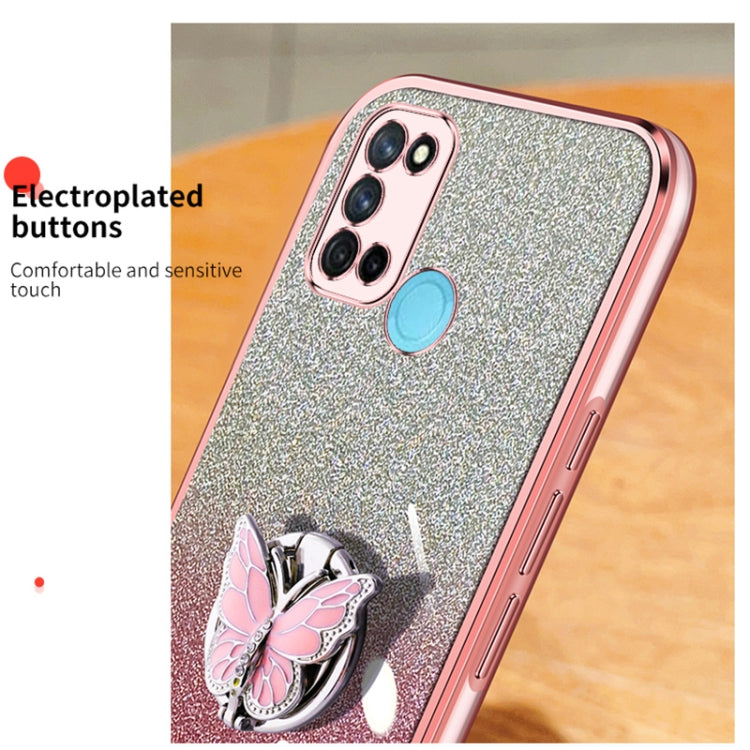 For Realme 7i / C17 Plated Gradient Glitter Butterfly Holder TPU Phone Case
