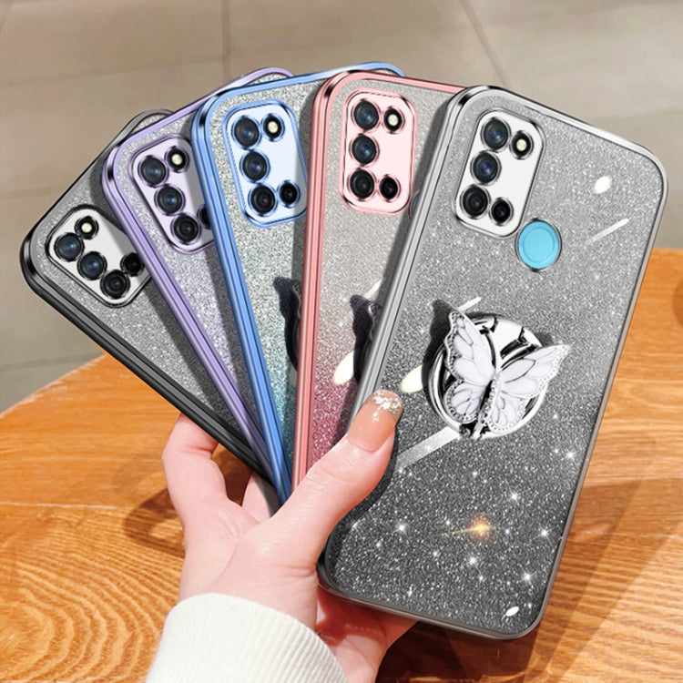 For Realme 7i / C17 Plated Gradient Glitter Butterfly Holder TPU Phone Case