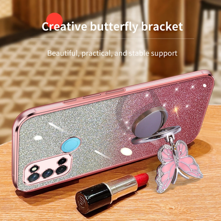 For Realme 7i / C17 Plated Gradient Glitter Butterfly Holder TPU Phone Case