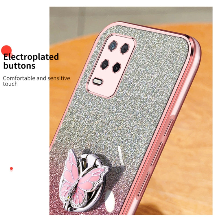 For Realme 8 Plated Gradient Glitter Butterfly Holder TPU Phone Case