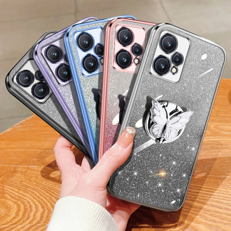 For Realme 9 Pro+ Plated Gradient Glitter Butterfly Holder TPU Phone Case