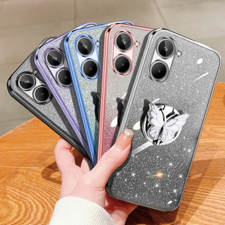 For Realme 10 Global Plated Gradient Glitter Butterfly Holder TPU Phone Case