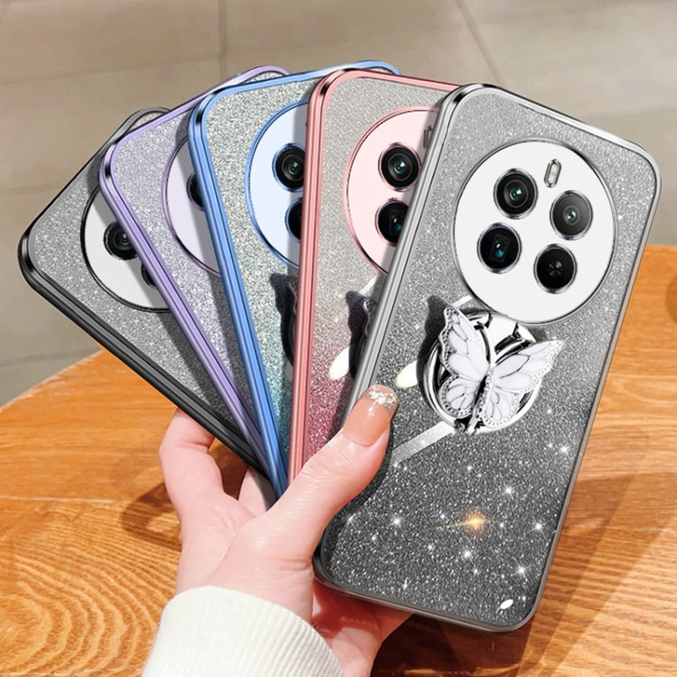 For Realme 12 Pro+ Plated Gradient Glitter Butterfly Holder TPU Phone Case