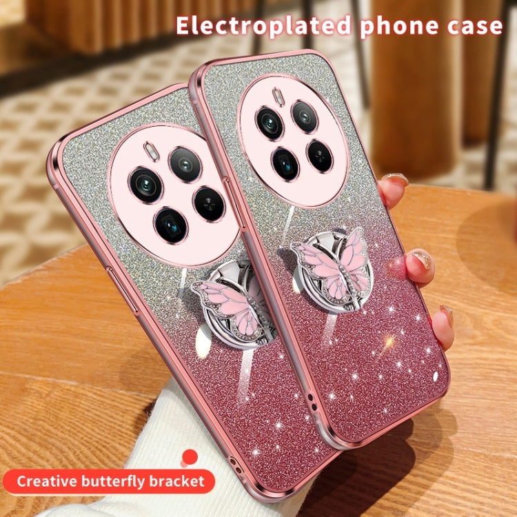 For Realme 12 Pro+ Plated Gradient Glitter Butterfly Holder TPU Phone Case