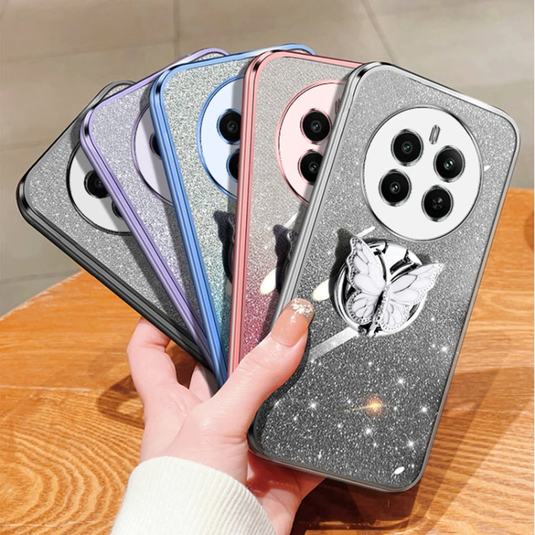 For Realme 12+ Plated Gradient Glitter Butterfly Holder TPU Phone Case