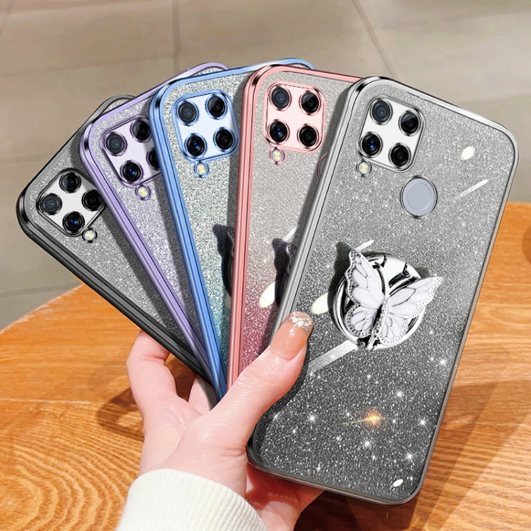 For Realme Narzo 30A Plated Gradient Glitter Butterfly Holder TPU Phone Case
