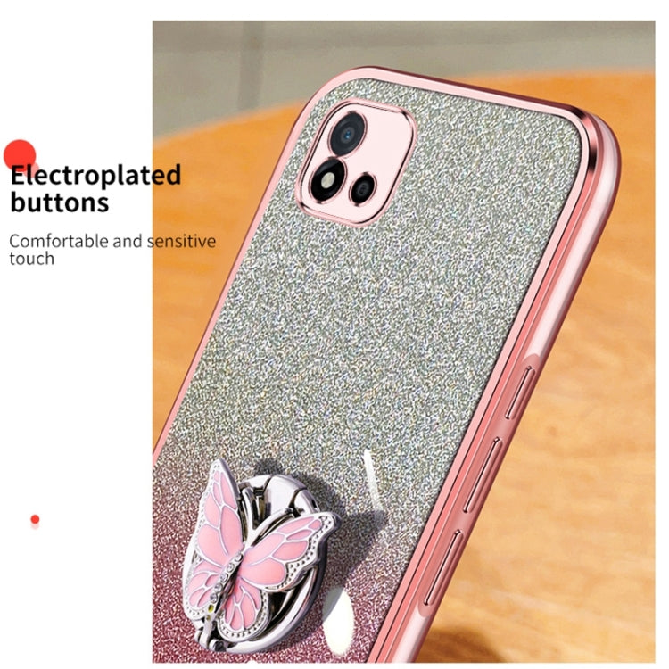 For Realme C20 Plated Gradient Glitter Butterfly Holder TPU Phone Case
