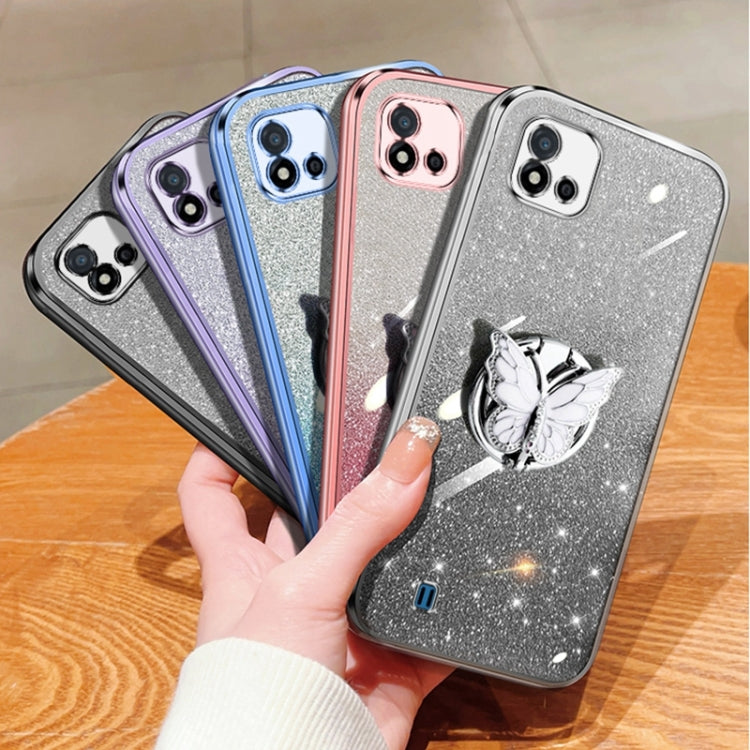 For Realme C20 Plated Gradient Glitter Butterfly Holder TPU Phone Case