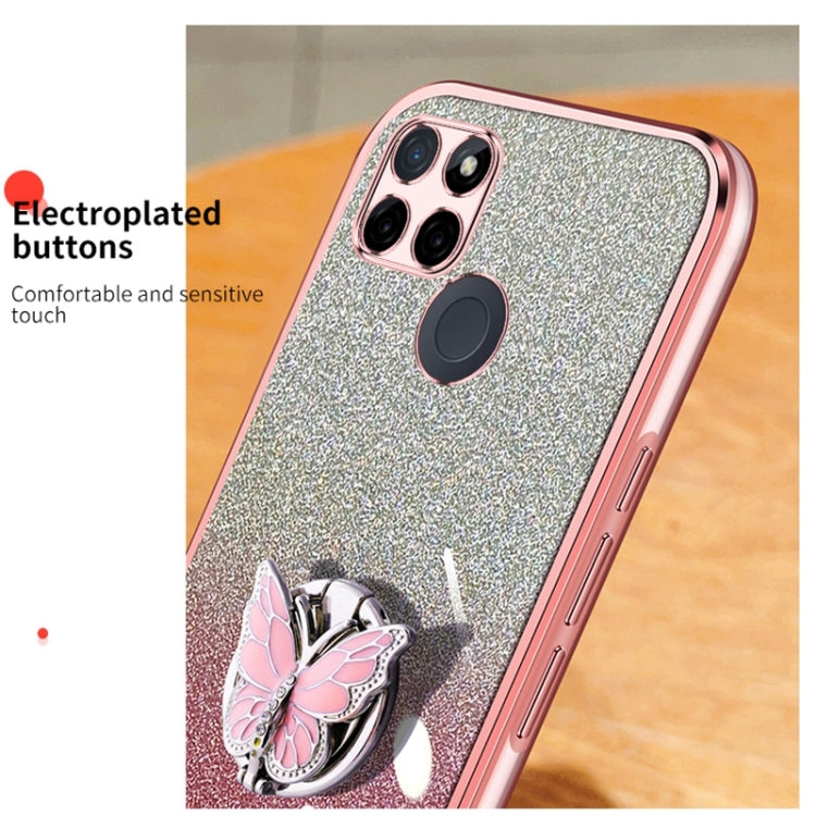 For Realme C21Y Plated Gradient Glitter Butterfly Holder TPU Phone Case