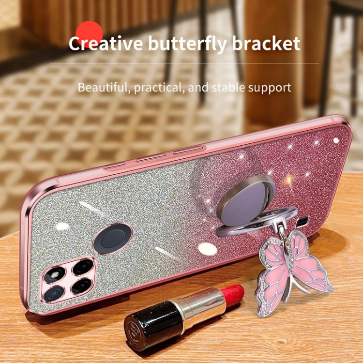 For Realme C21Y Plated Gradient Glitter Butterfly Holder TPU Phone Case