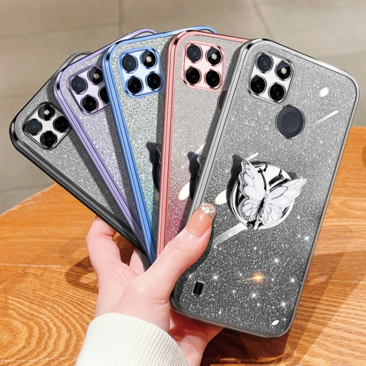 For Realme C21Y Plated Gradient Glitter Butterfly Holder TPU Phone Case