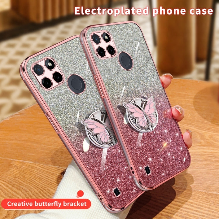 For Realme C21Y Plated Gradient Glitter Butterfly Holder TPU Phone Case