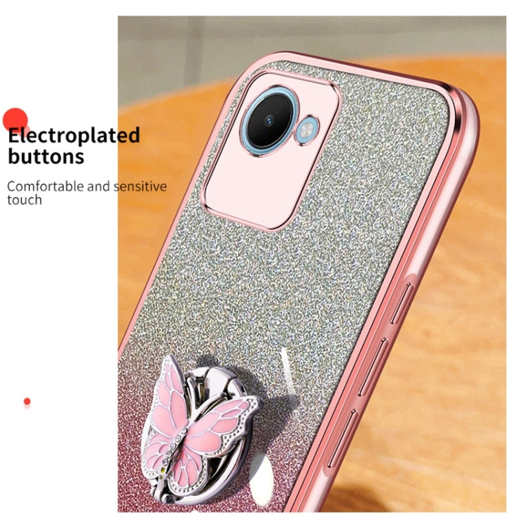 For Realme C30s Plated Gradient Glitter Butterfly Holder TPU Phone Case